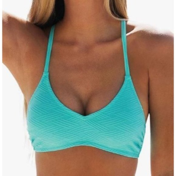 CUPSHE Women's Bikini Top Blue Halter Back Tie Bathing Suit Small Seafoam - Picture 1 of 4